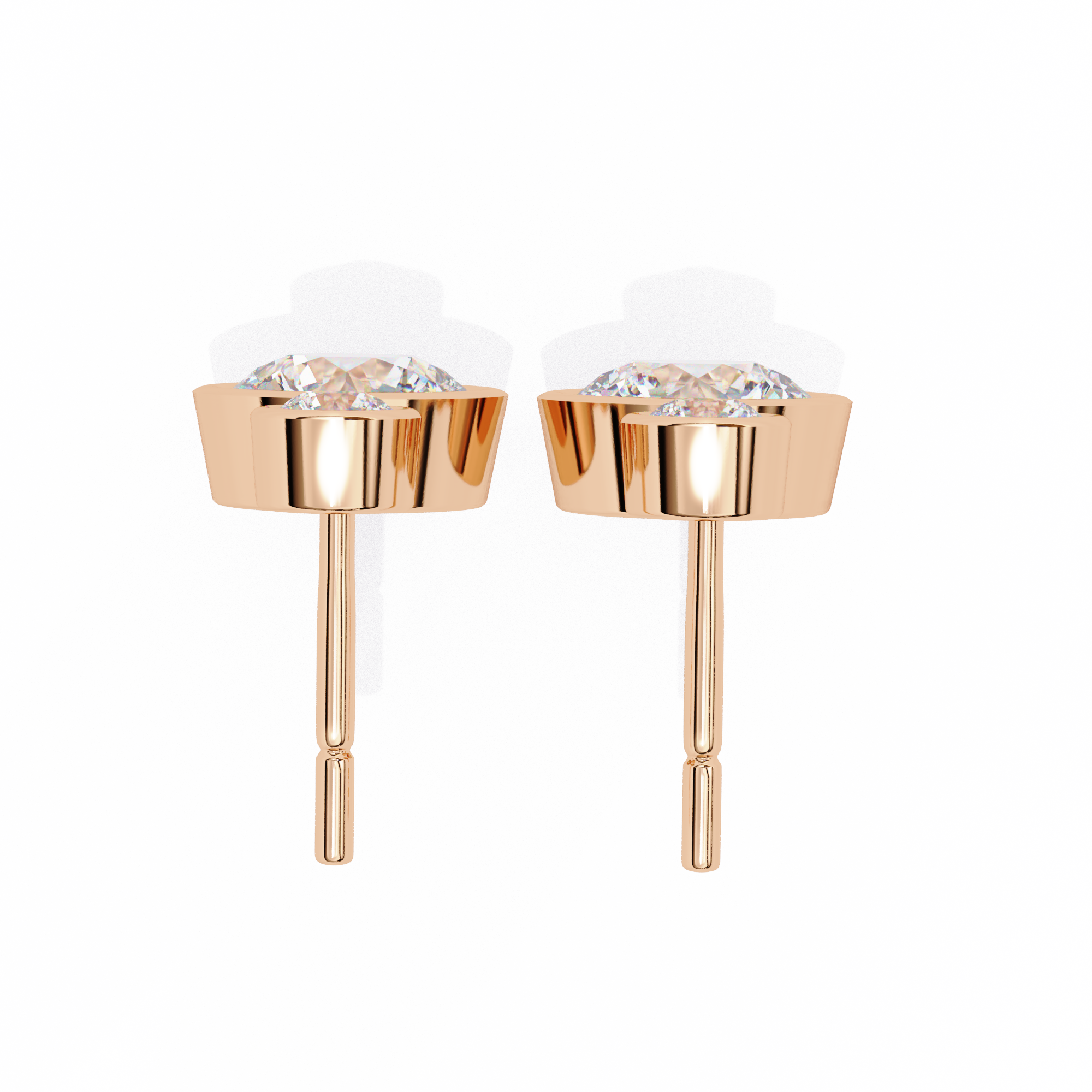 Bezel-Set Double Round Diamond Drop Earrings