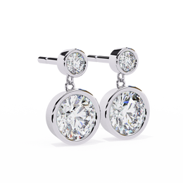 Bezel-Set Double Round Diamond Drop Earrings