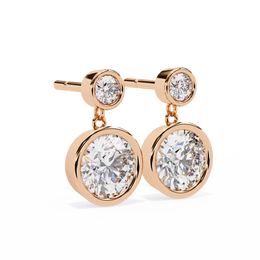 Bezel-Set Double Round Diamond Drop Earrings