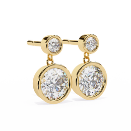 Bezel-Set Double Round Diamond Drop Earrings