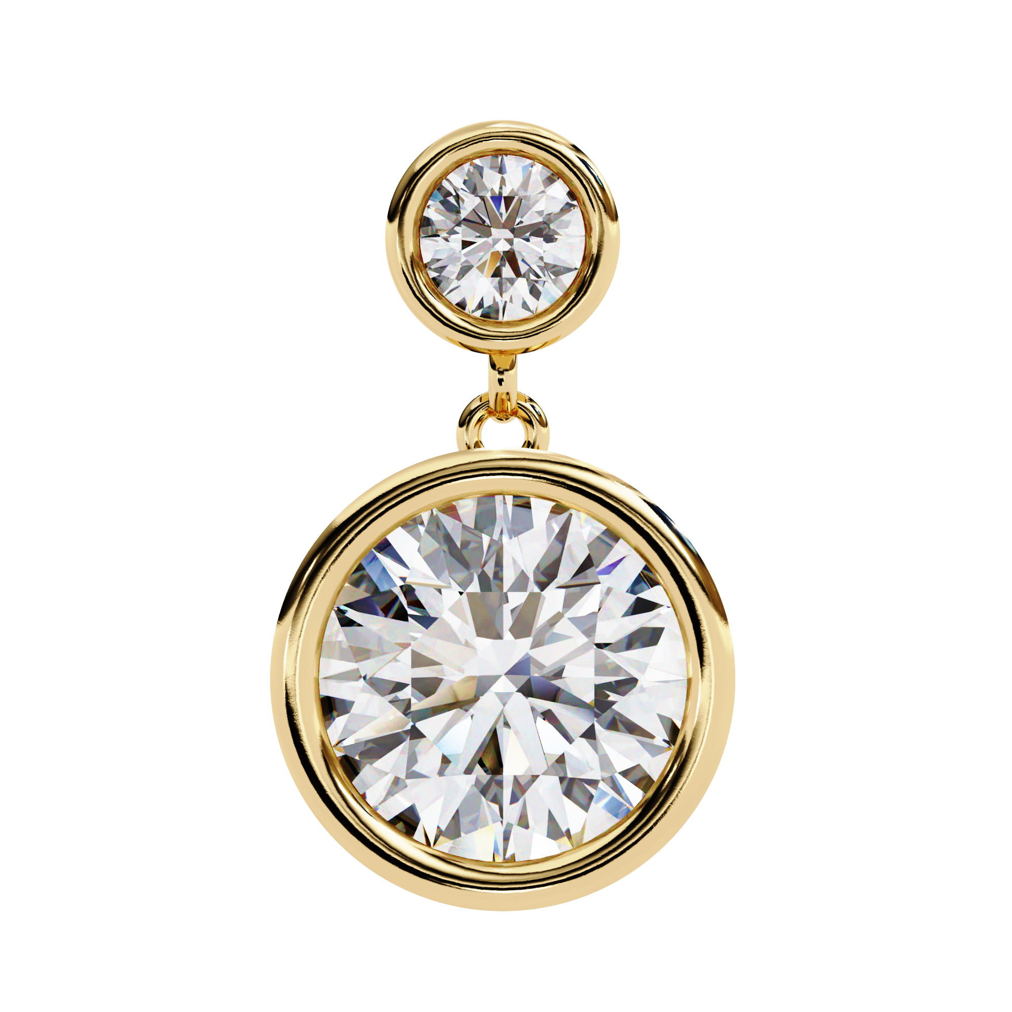 Bezel-Set Double Round Diamond Drop Earrings