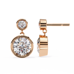 Bezel-Set Double Round Diamond Drop Earrings