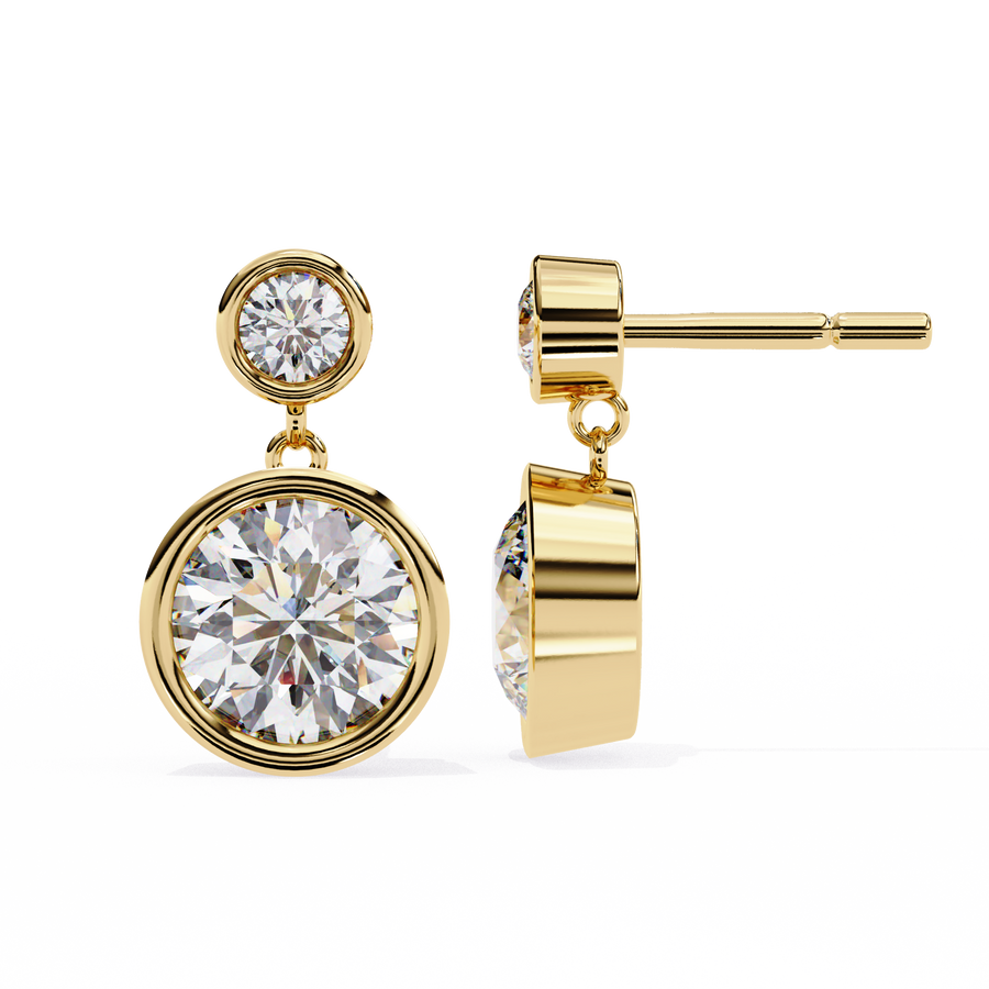 Bezel-Set Double Round Diamond Drop Earrings