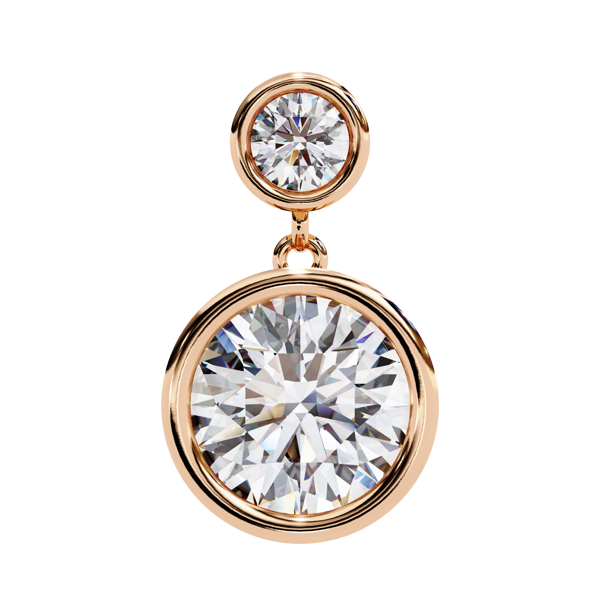 Bezel-Set Double Round Diamond Drop Earrings