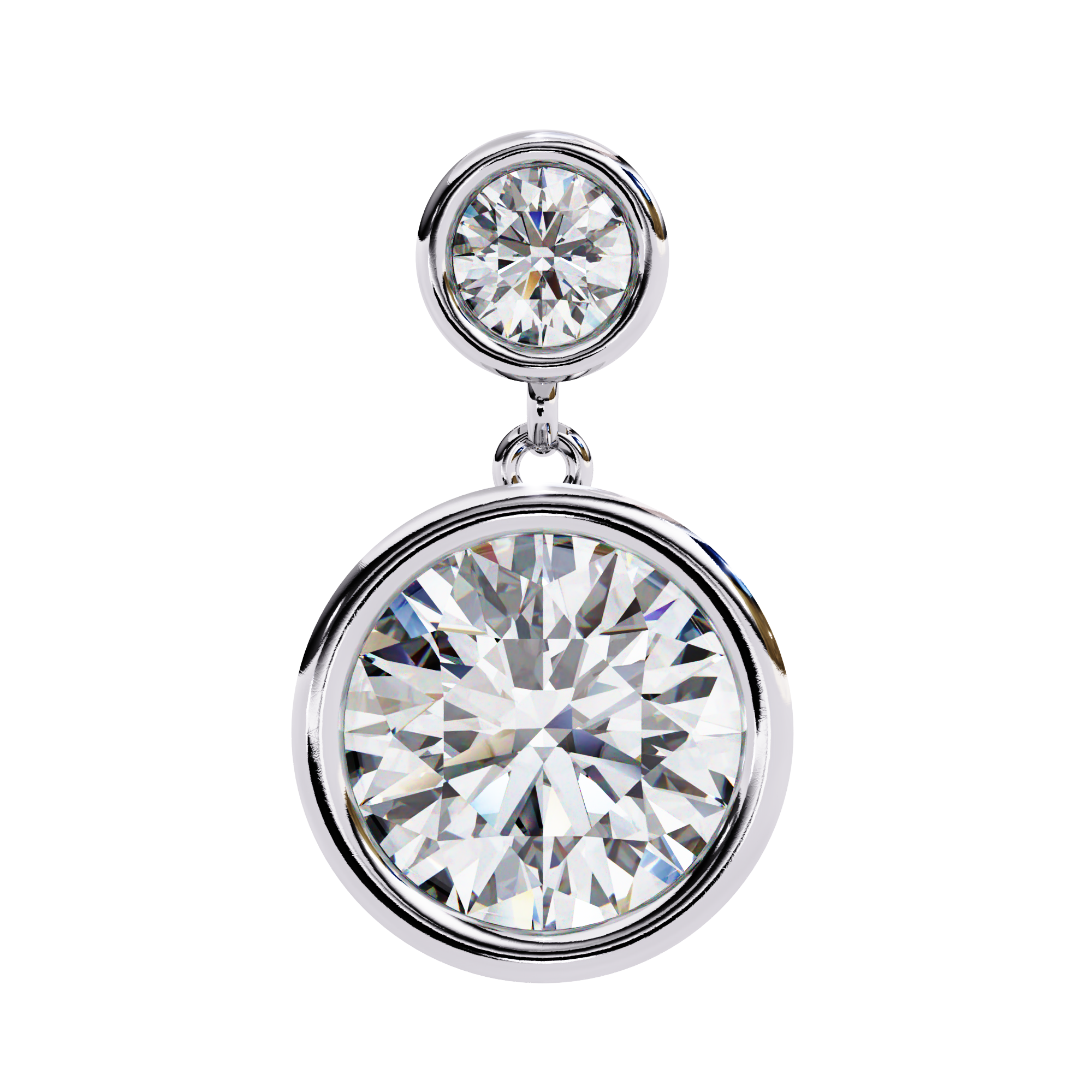 Bezel-Set Double Round Diamond Drop Earrings