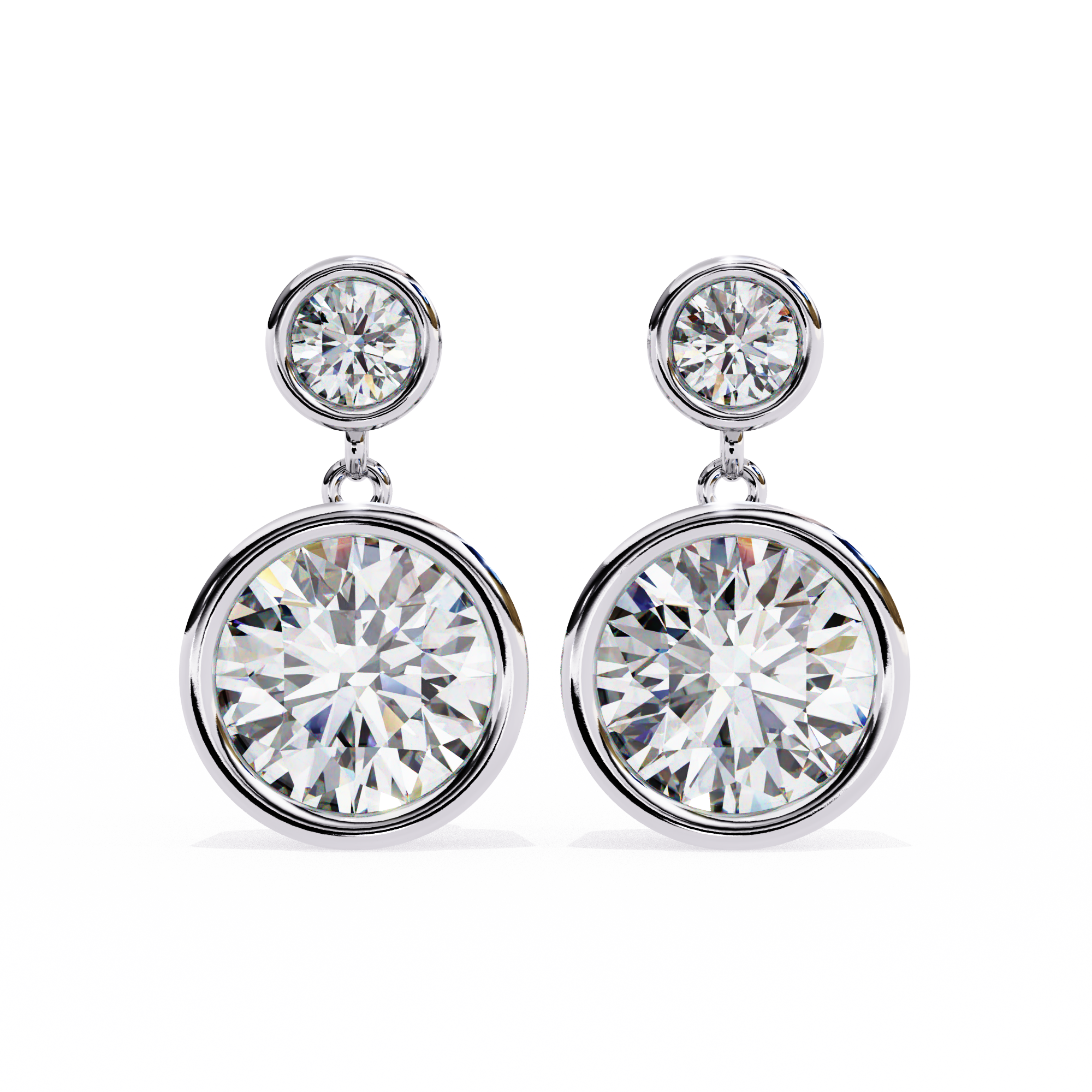 Bezel-Set Double Round Diamond Drop Earrings