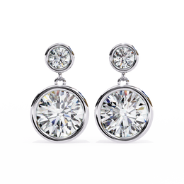 Bezel-Set Double Round Diamond Drop Earrings