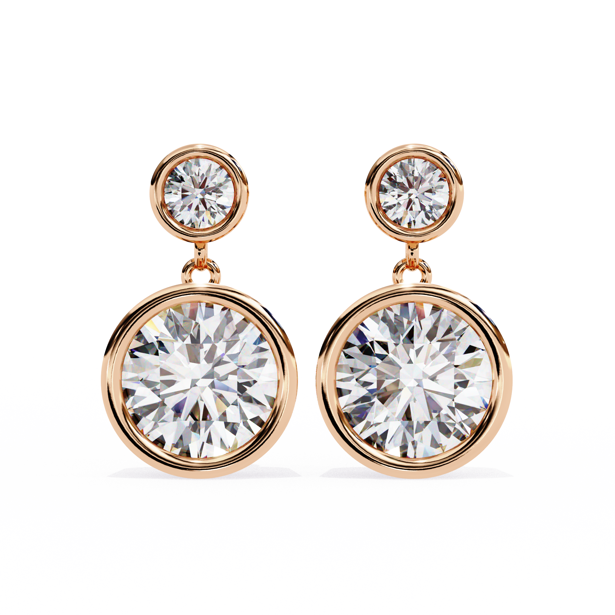 Bezel-Set Double Round Diamond Drop Earrings