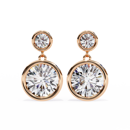 Bezel-Set Double Round Diamond Drop Earrings