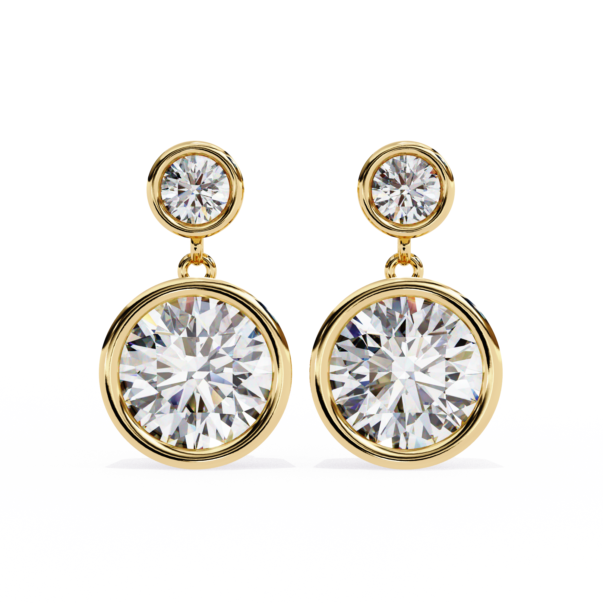Bezel-Set Double Round Diamond Drop Earrings