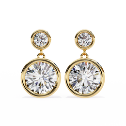 Bezel-Set Double Round Diamond Drop Earrings