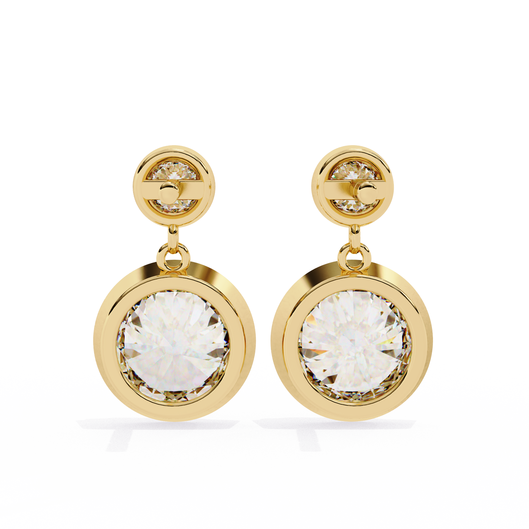Bezel-Set Double Round Diamond Drop Earrings