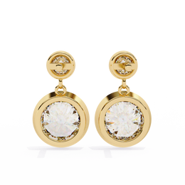 Bezel-Set Double Round Diamond Drop Earrings