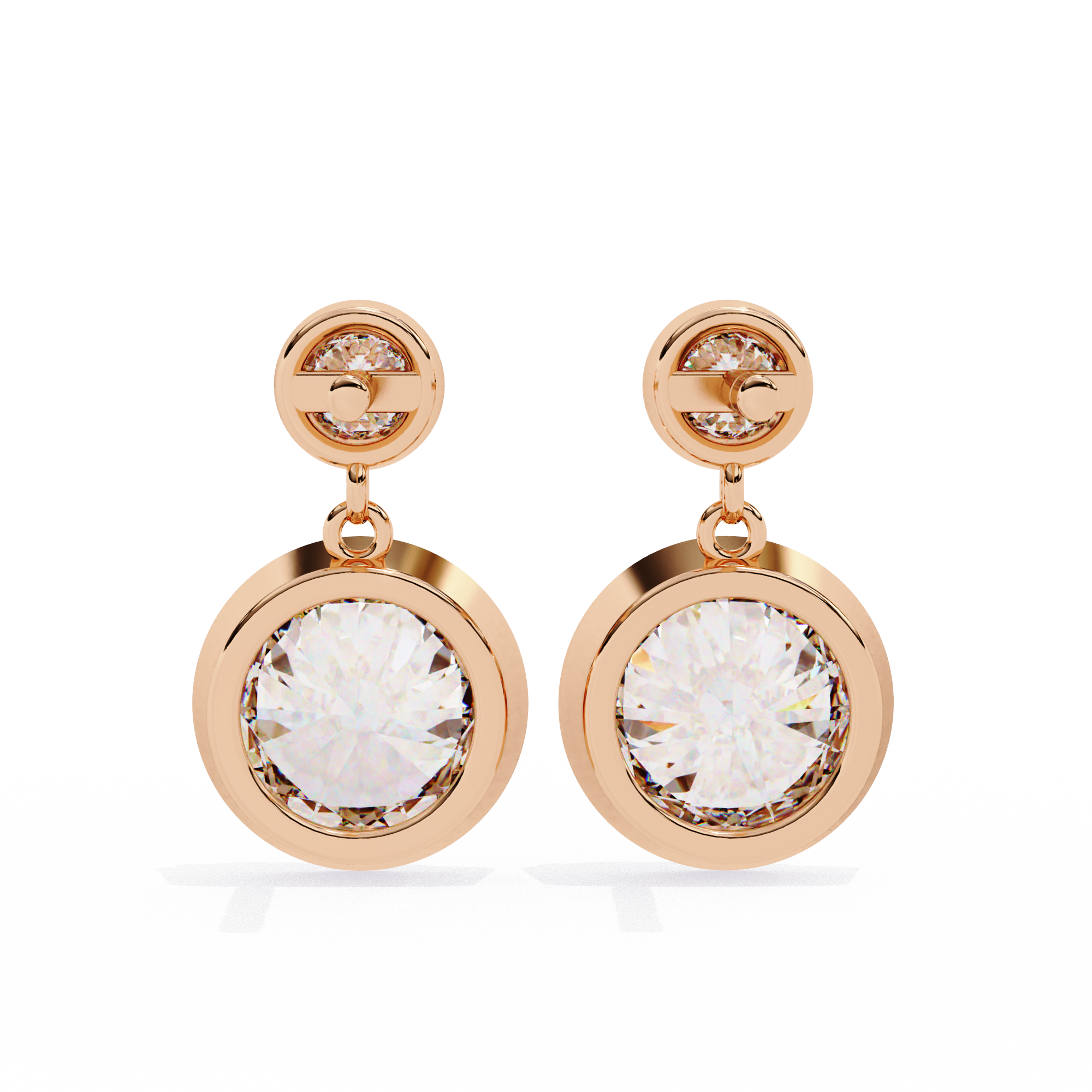 Bezel-Set Double Round Diamond Drop Earrings