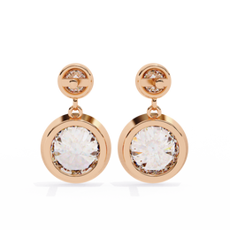 Bezel-Set Double Round Diamond Drop Earrings