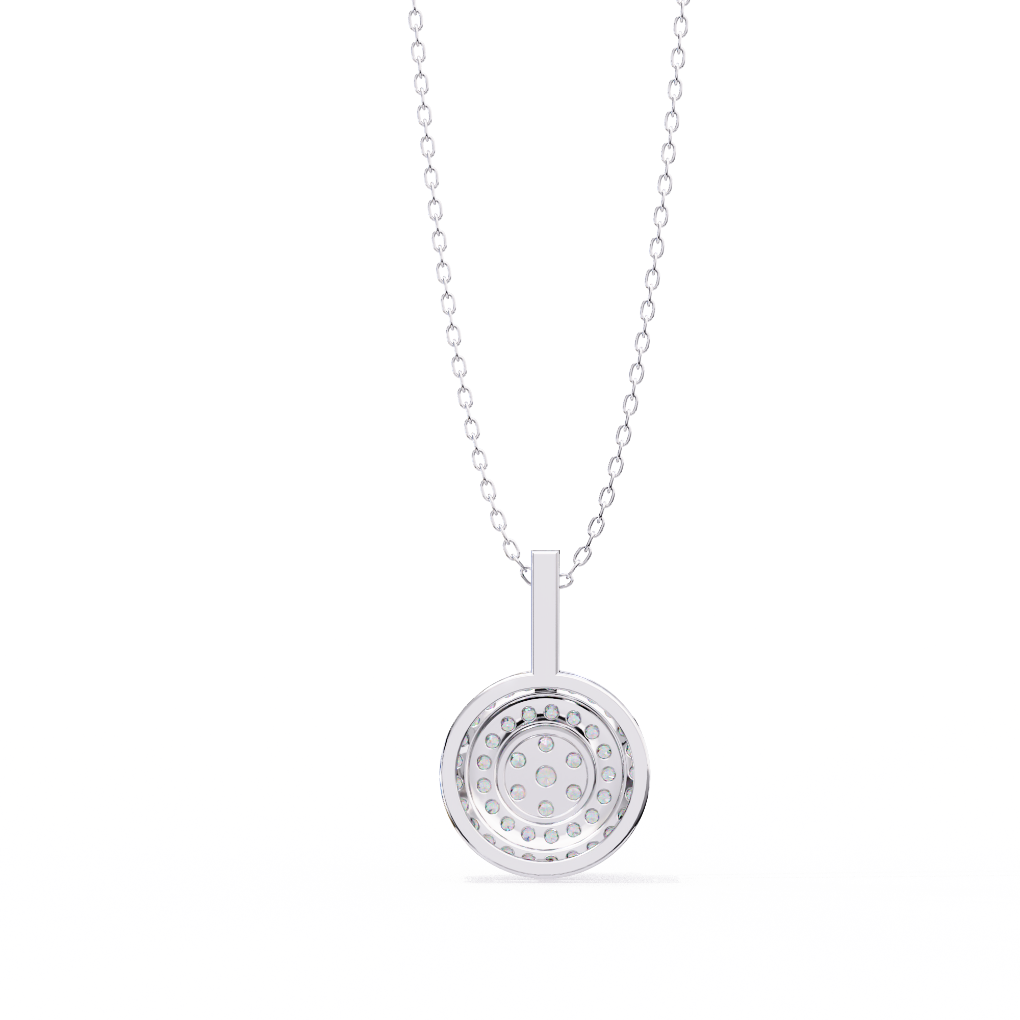 Double Halo Floral Cluster Diamond Pendant Necklace in 14K Yellow Gold with Pavé Bar Bail