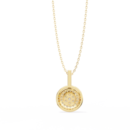 Double Halo Floral Cluster Diamond Pendant Necklace in 14K Yellow Gold with Pavé Bar Bail