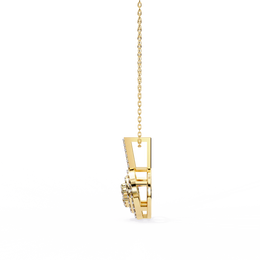 Double Halo Floral Cluster Diamond Pendant Necklace in 14K Yellow Gold with Pavé Bar Bail