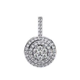 Double Halo Floral Cluster Diamond Pendant Necklace in 14K Yellow Gold with Pavé Bar Bail