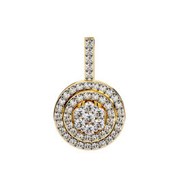 Double Halo Floral Cluster Diamond Pendant Necklace in 14K Yellow Gold with Pavé Bar Bail