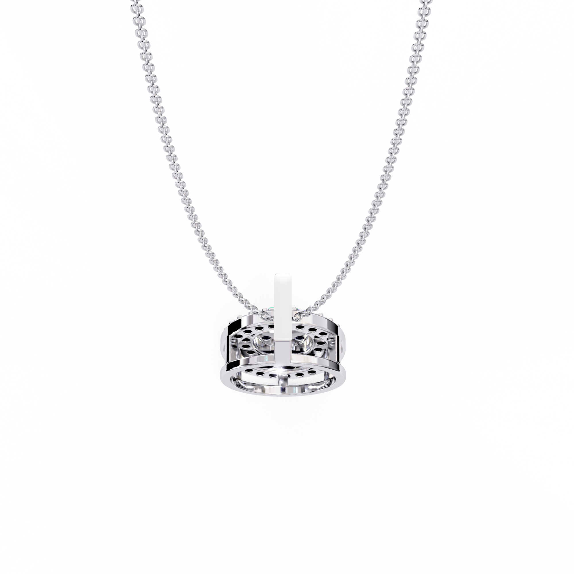 Double Halo Floral Cluster Diamond Pendant Necklace in 14K Yellow Gold with Pavé Bar Bail
