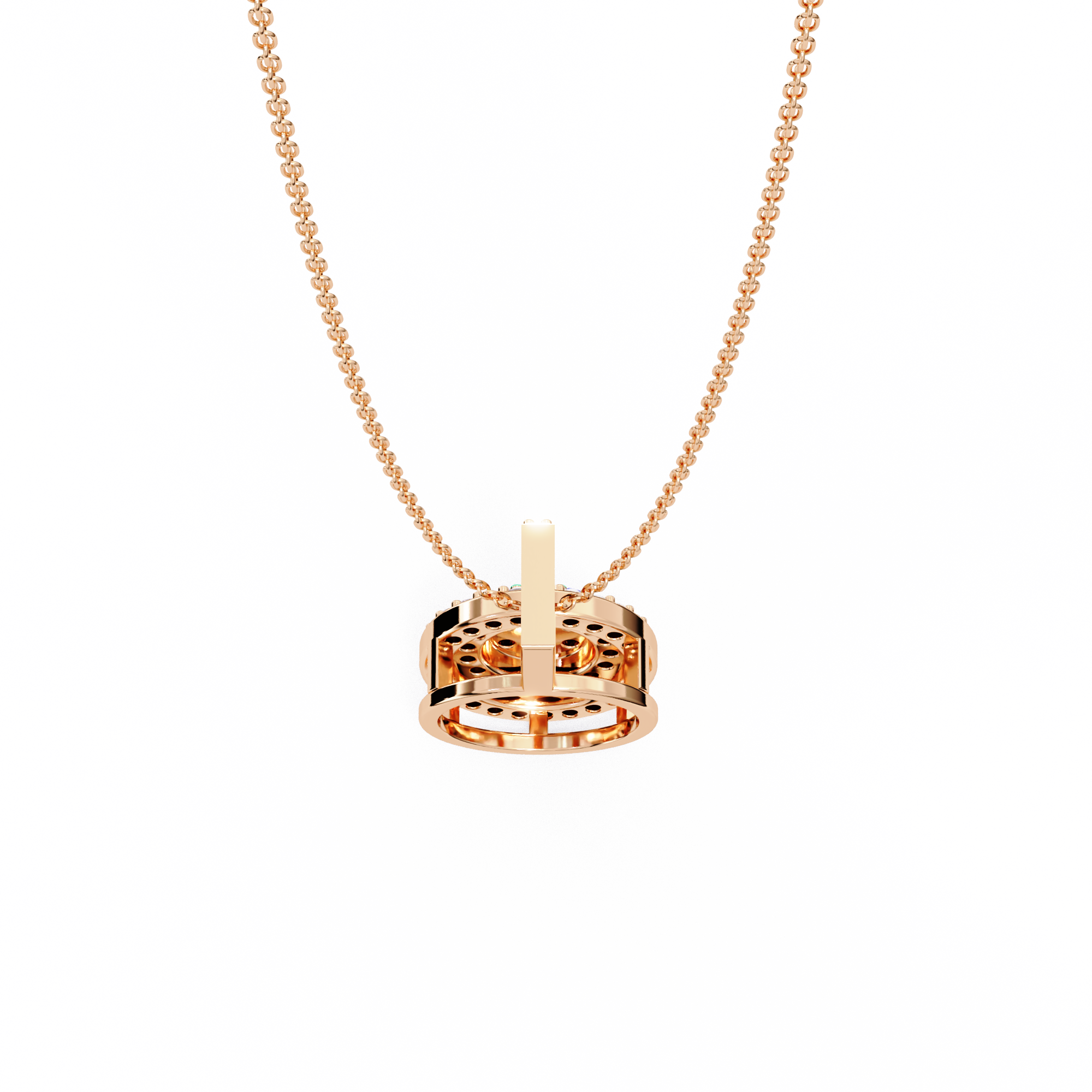 Double Halo Floral Cluster Diamond Pendant Necklace in 14K Yellow Gold with Pavé Bar Bail