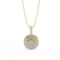 Double Halo Floral Cluster Diamond Pendant Necklace in 14K Yellow Gold with Pavé Bar Bail