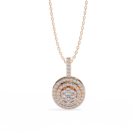 Double Halo Floral Cluster Diamond Pendant Necklace in 14K Yellow Gold with Pavé Bar Bail
