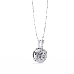 Double Halo Floral Cluster Diamond Pendant Necklace in 14K Yellow Gold with Pavé Bar Bail