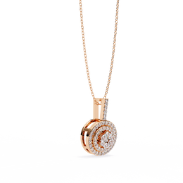 Double Halo Floral Cluster Diamond Pendant Necklace in 14K Yellow Gold with Pavé Bar Bail