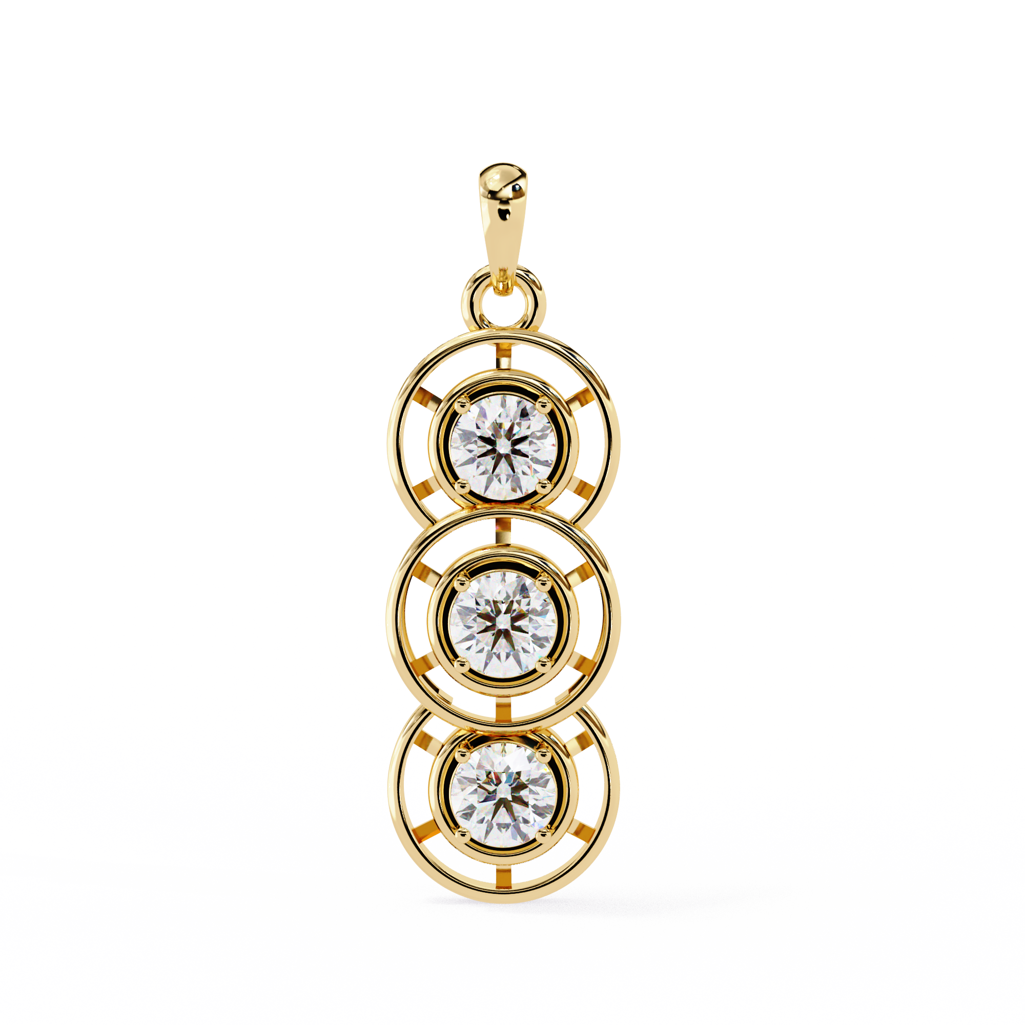 Modernist Past Present Future Diamond Drop Necklace | Concentric Orbit Circle Pendant