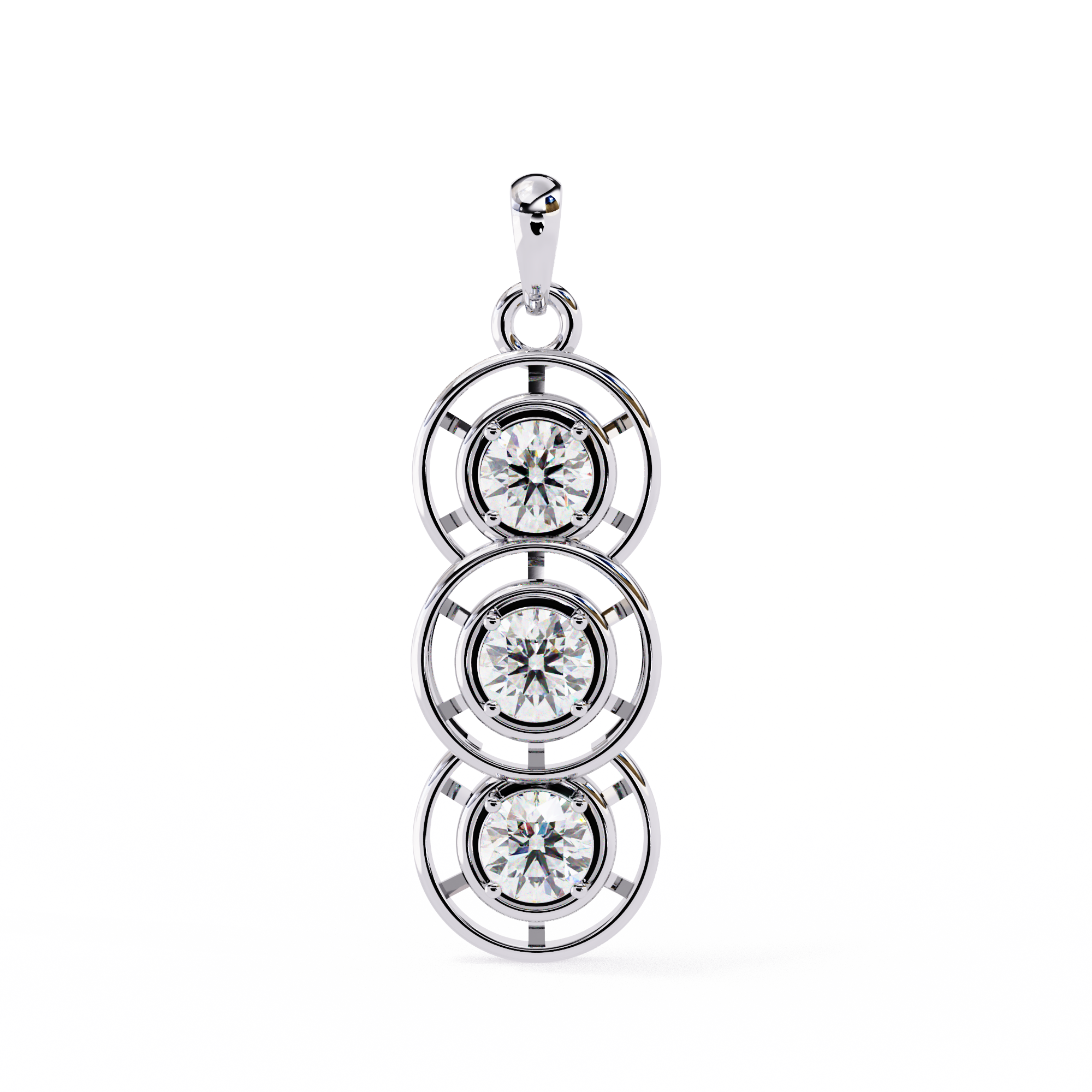 Modernist Past Present Future Diamond Drop Necklace | Concentric Orbit Circle Pendant