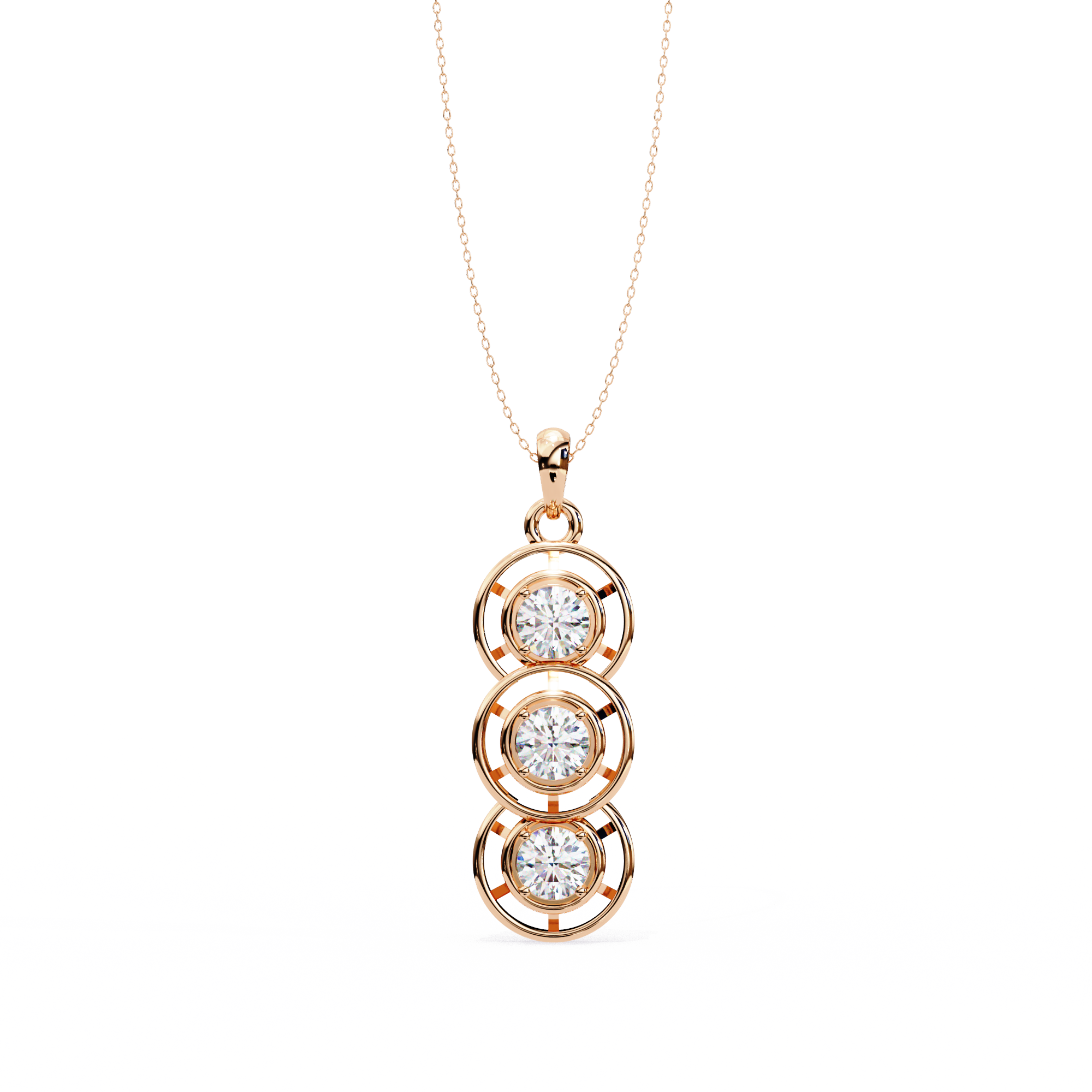 Modernist Past Present Future Diamond Drop Necklace | Concentric Orbit Circle Pendant