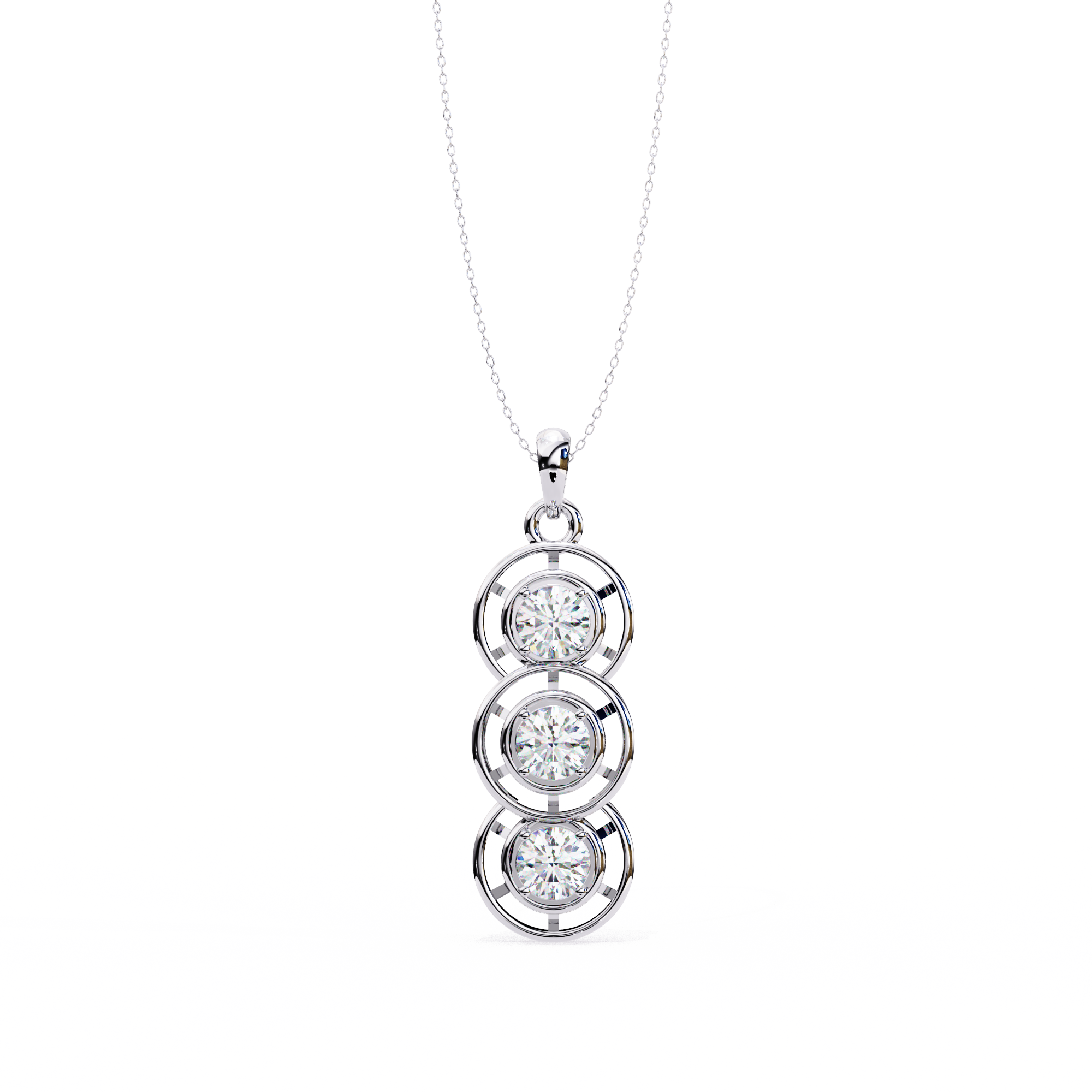 Modernist Past Present Future Diamond Drop Necklace | Concentric Orbit Circle Pendant