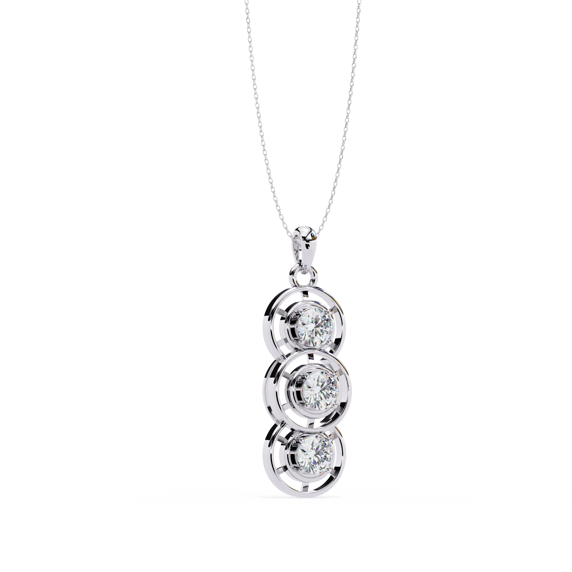 Modernist Past Present Future Diamond Drop Necklace | Concentric Orbit Circle Pendant
