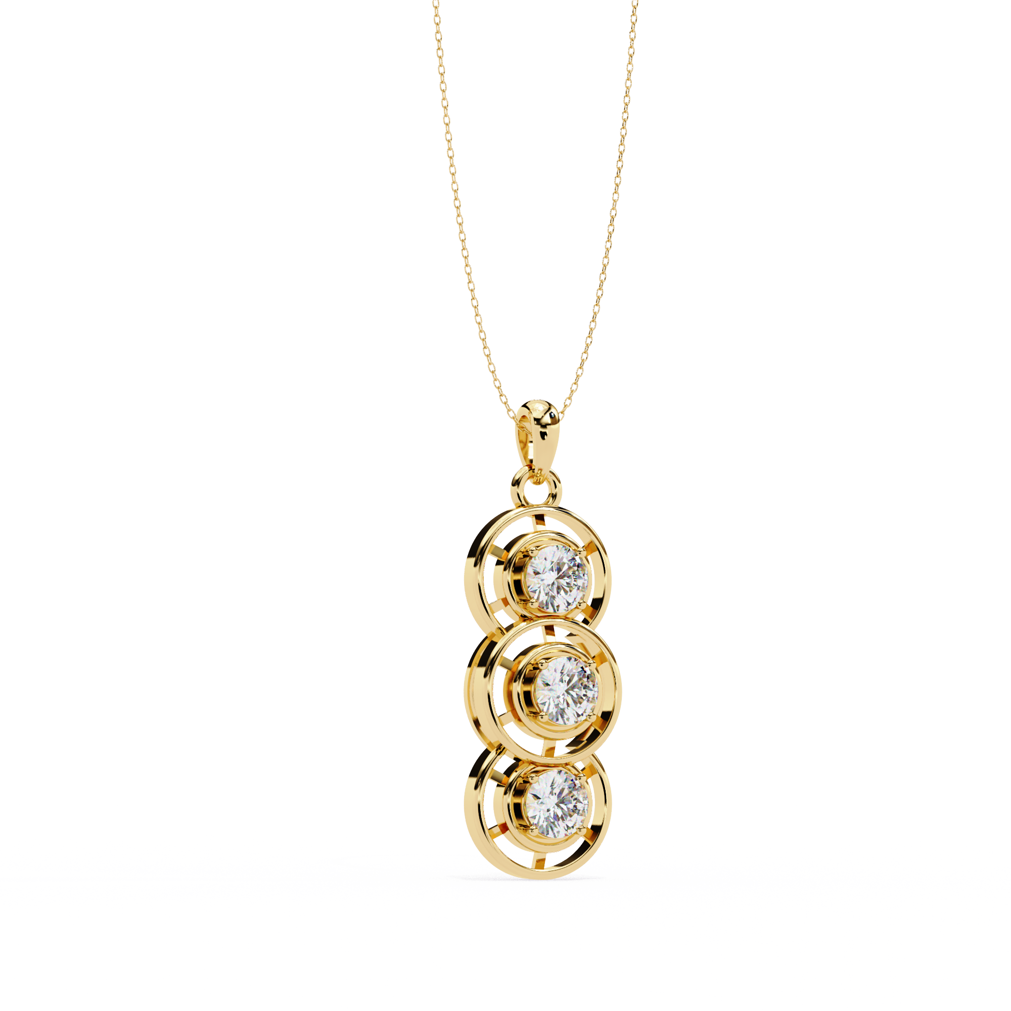 Modernist Past Present Future Diamond Drop Necklace | Concentric Orbit Circle Pendant