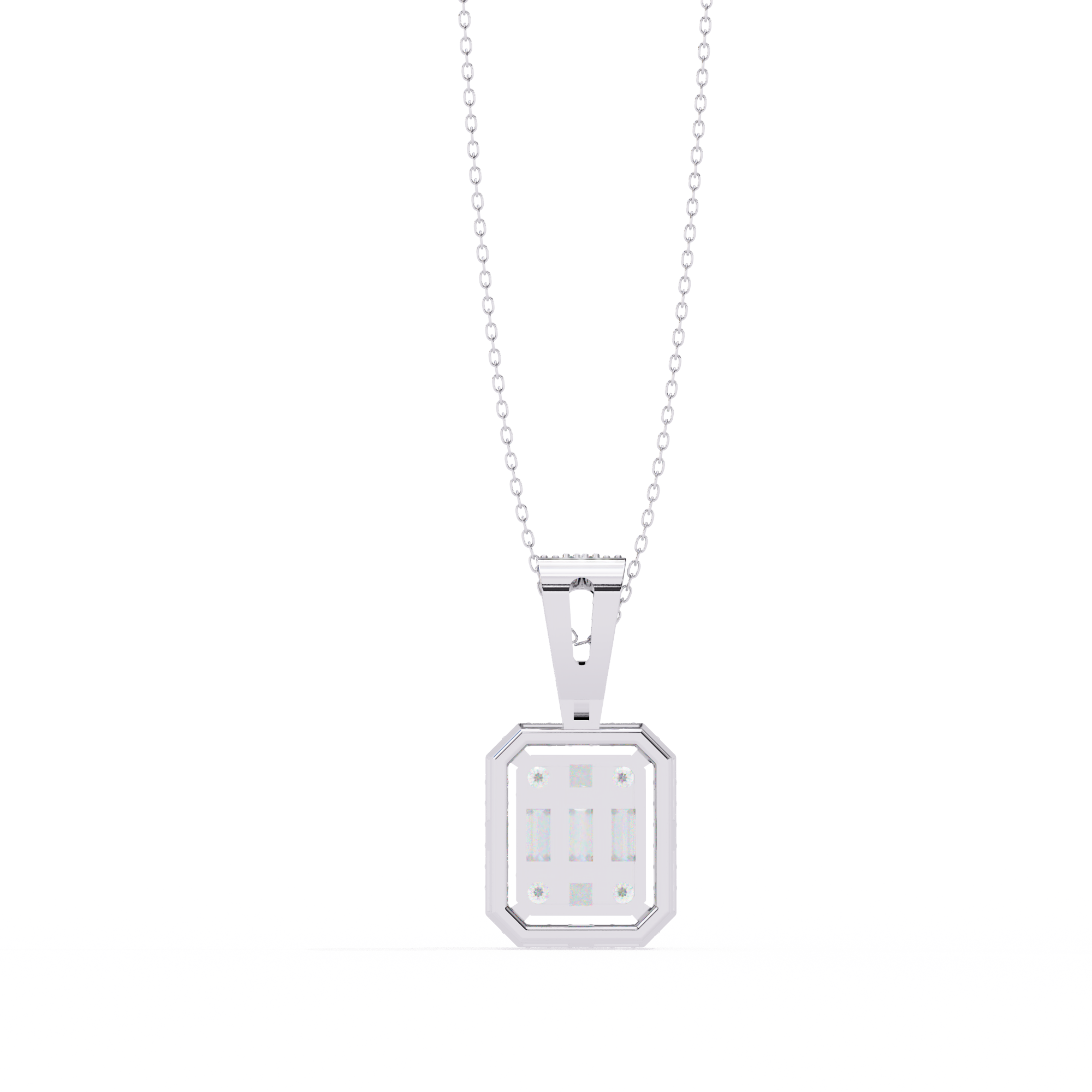 Art Deco Illusion Emerald Cut Floating Halo Pendant with Pavé Bail