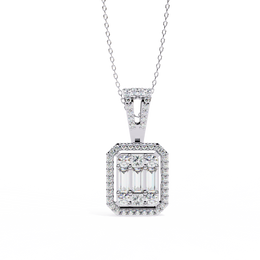 Art Deco Illusion Emerald Cut Floating Halo Pendant with Pavé Bail