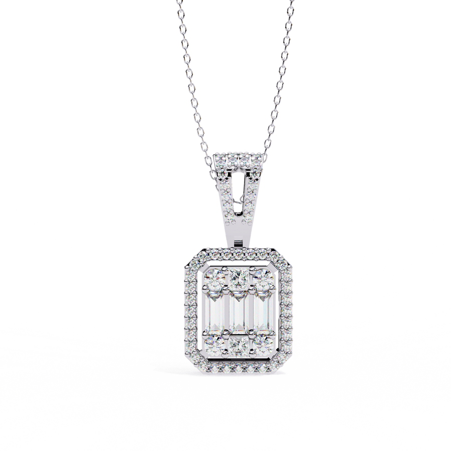 Art Deco Illusion Emerald Cut Floating Halo Pendant with Pavé Bail