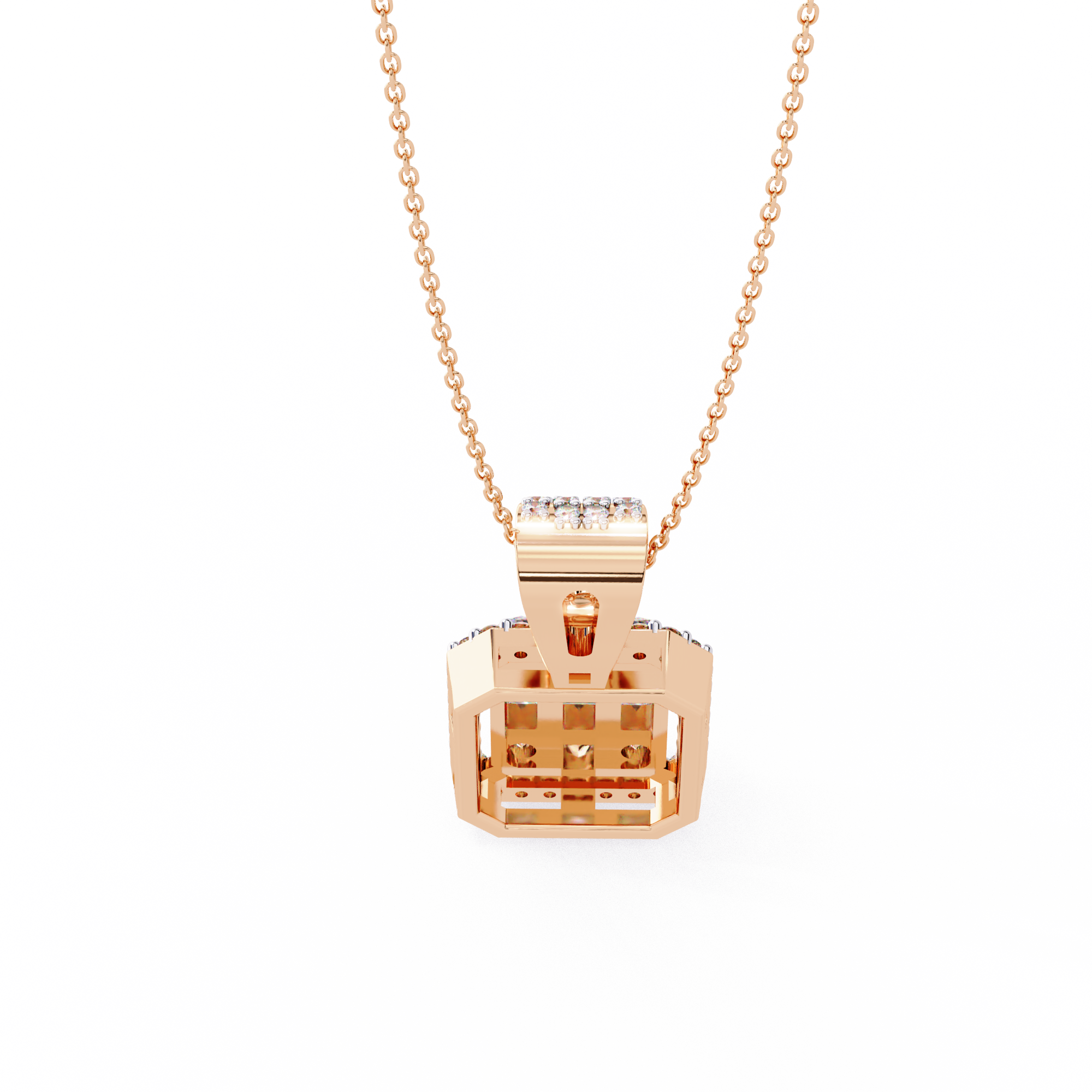 Art Deco Illusion Emerald Cut Floating Halo Pendant with Pavé Bail