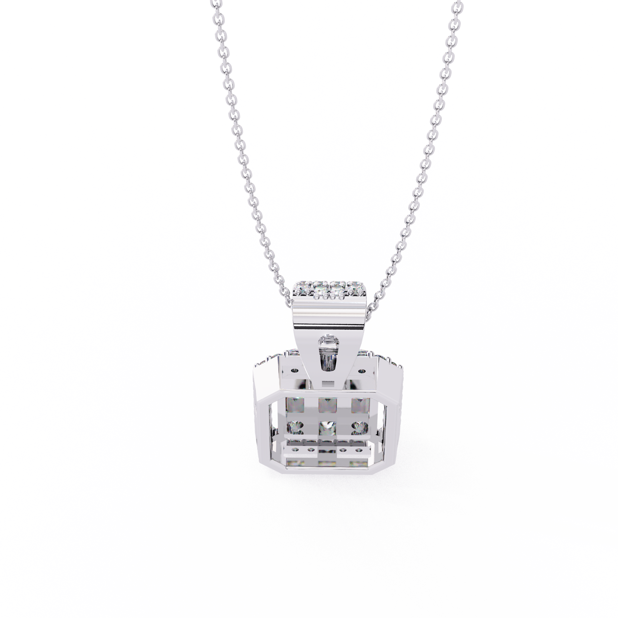 Art Deco Illusion Emerald Cut Floating Halo Pendant with Pavé Bail