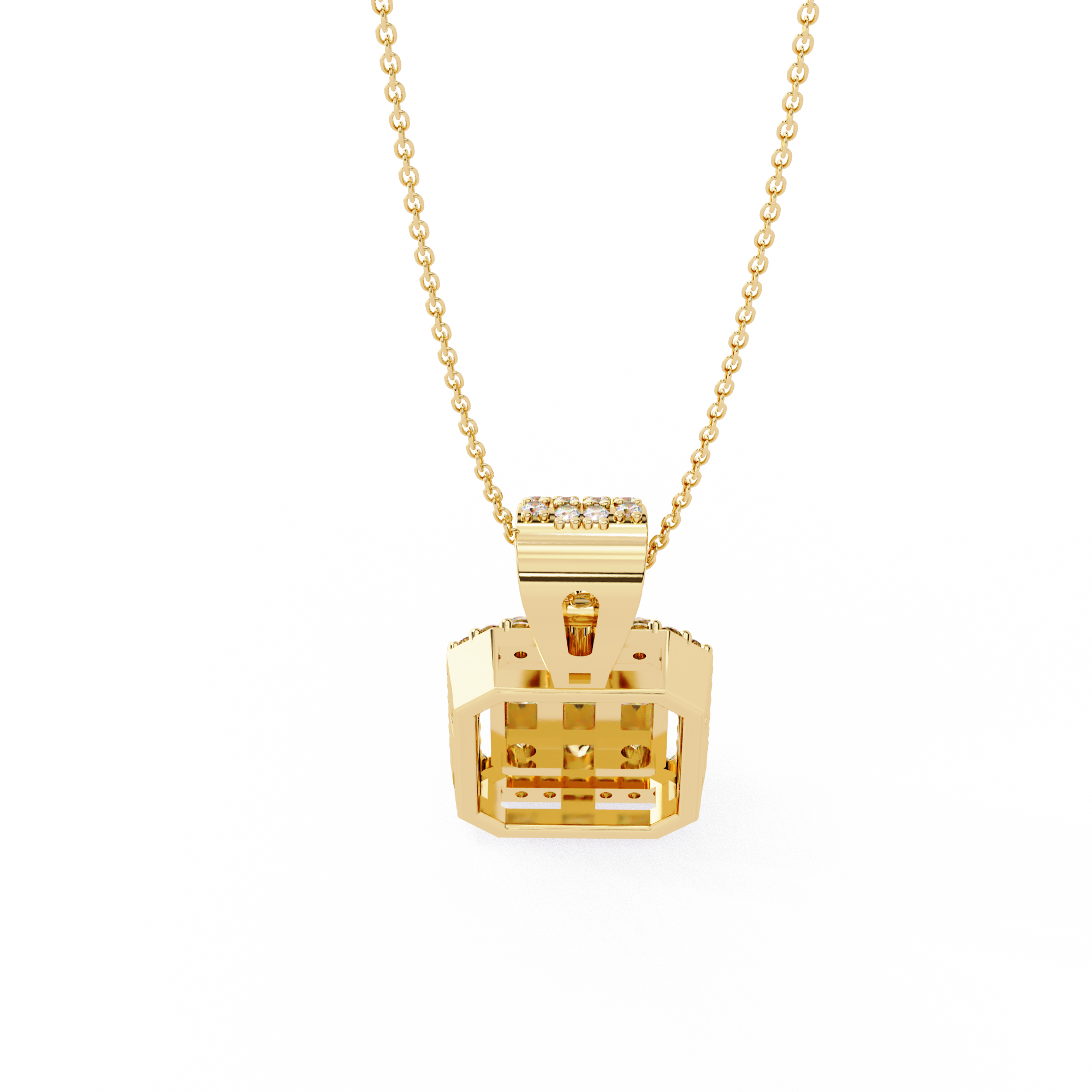 Art Deco Illusion Emerald Cut Floating Halo Pendant with Pavé Bail