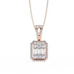 Art Deco Illusion Emerald Cut Floating Halo Pendant with Pavé Bail