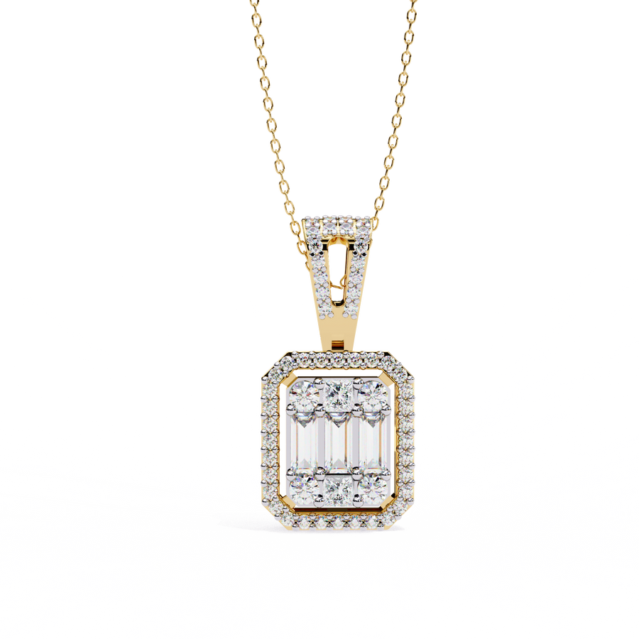 Art Deco Illusion Emerald Cut Floating Halo Pendant with Pavé Bail