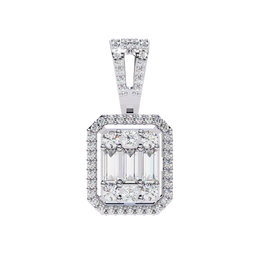 Art Deco Illusion Emerald Cut Floating Halo Pendant with Pavé Bail