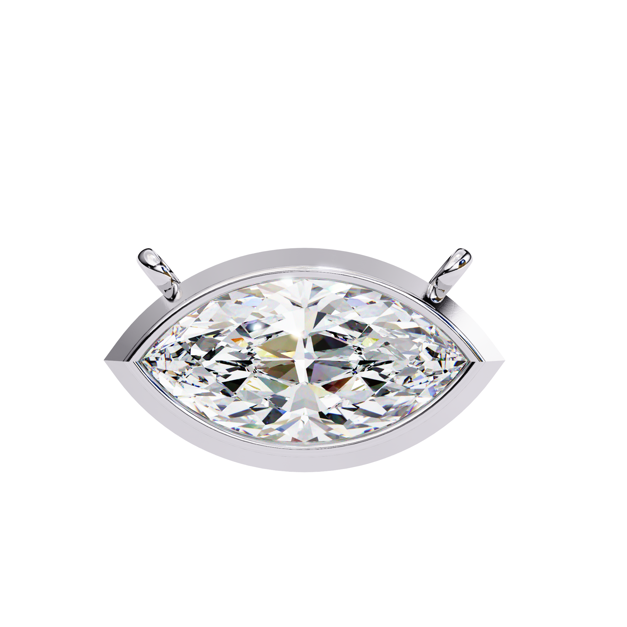 Modern Bezel-Set Marquise Diamond Necklace, Minimalist Horizontal Gold Pendant