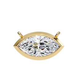 Modern Bezel-Set Marquise Diamond Necklace, Minimalist Horizontal Gold Pendant