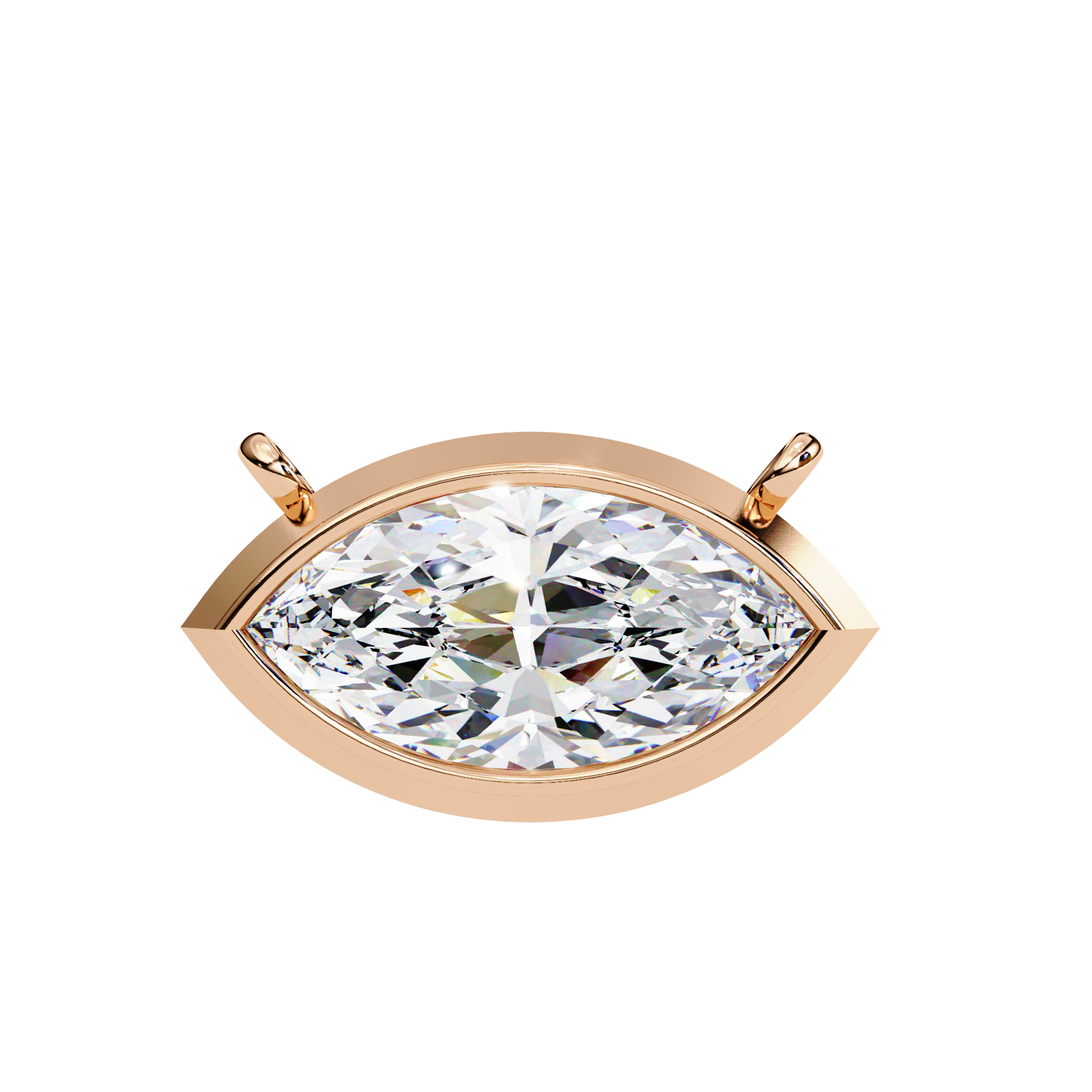 Modern Bezel-Set Marquise Diamond Necklace, Minimalist Horizontal Gold Pendant