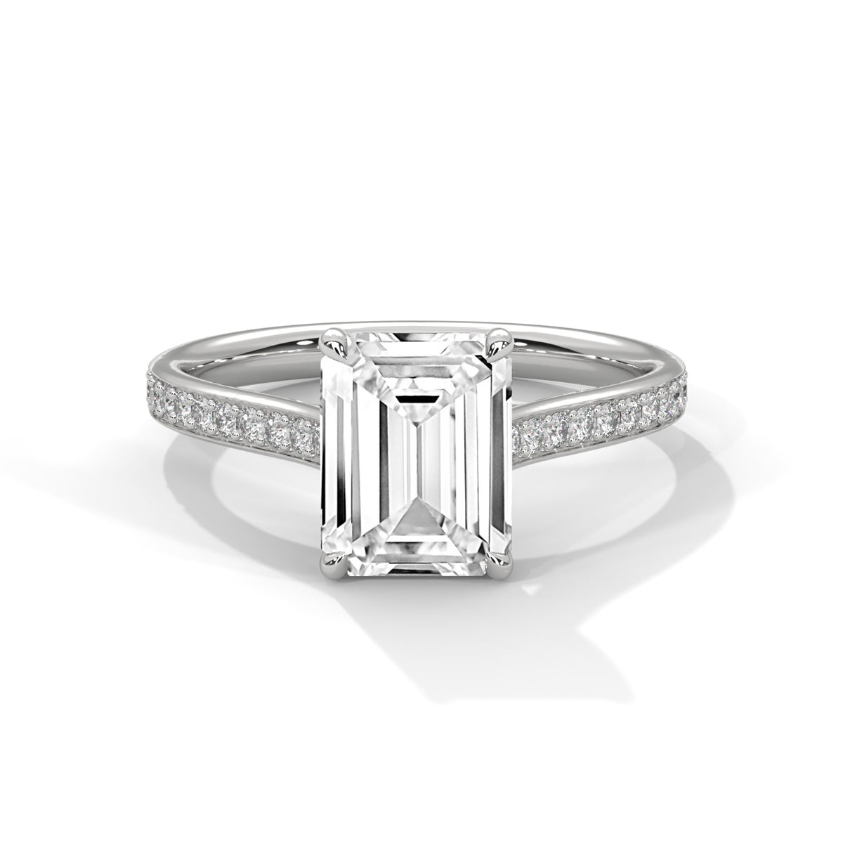 2.50CT Brilliant Emerald Lab Grown Pave Shank Ring