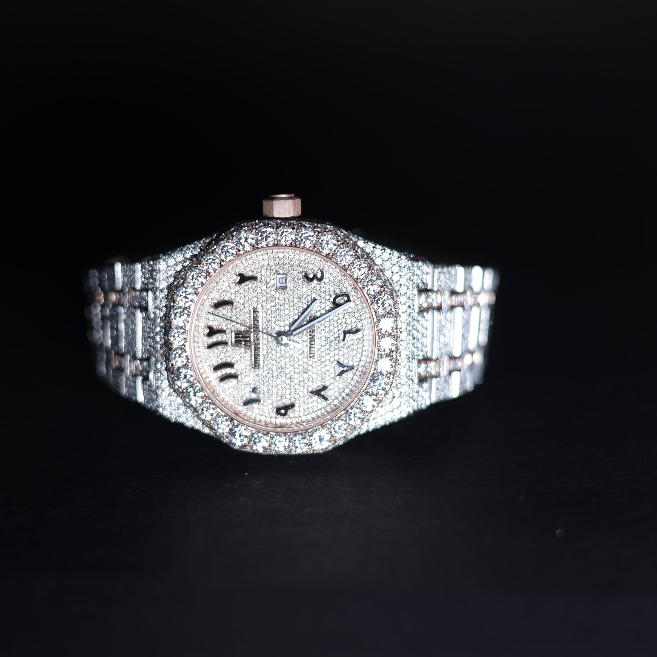 Mens Rose-white Gold Plated Moissanite Diamond Watch